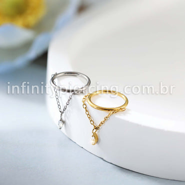 Piercing Argola Titânio Corrente Com Pingente Oval