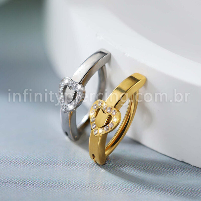 Piercing Argola Titânio Umbigo Coração Cravejado