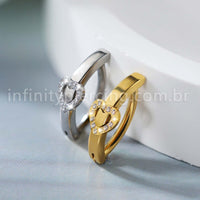 Piercing Argola Titânio Umbigo Coração Cravejado
