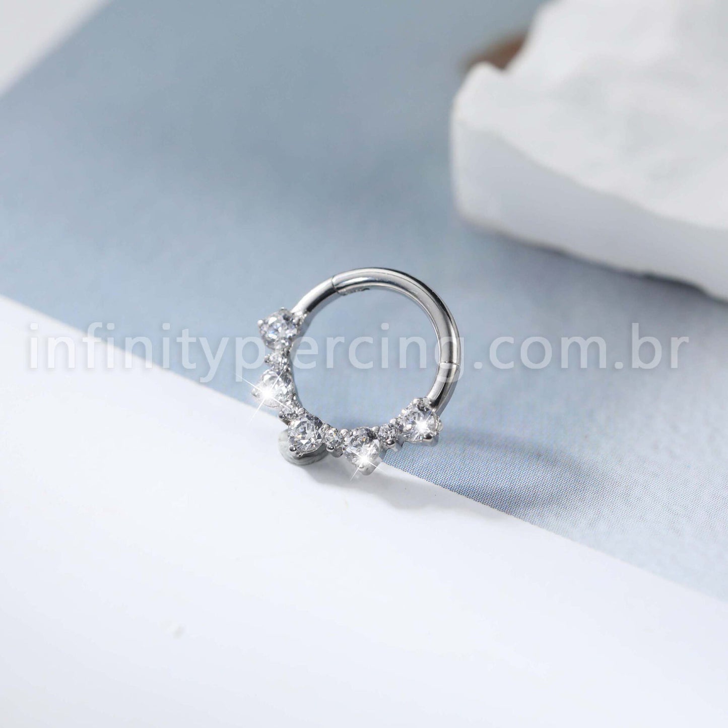 Piercing Argola Aço Cirúrgico Detalhe Zircônia
