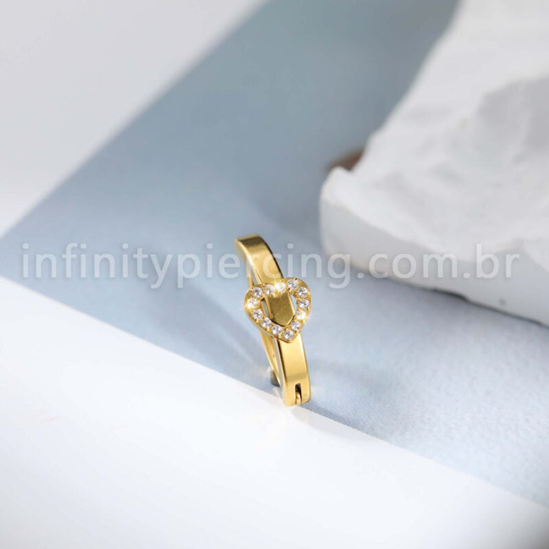 Piercing Argola Titânio Umbigo Coração Cravejado