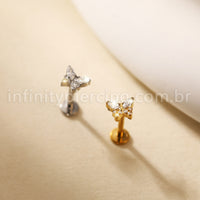 Piercing Labret Aço Cirúrgico Borboleta Zircônia Cravejada