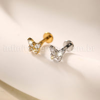 Piercing Labret Aço Cirúrgico Borboleta Zircônia Cravejada
