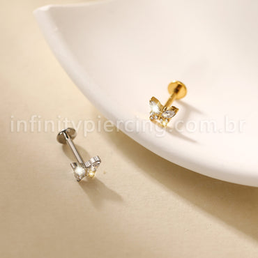 Piercing Labret Aço Cirúrgico Borboleta Zircônia Cravejada