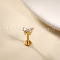 Piercing Labret Aço Cirúrgico Borboleta Zircônia Cravejada