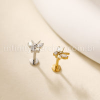 Piercing Labret Aço Cirúrgico Borboleta Zircônia