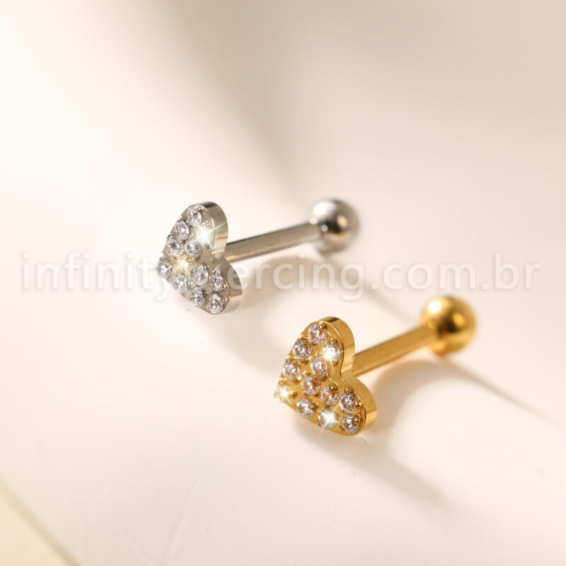 Piercing Minibarbell Aço Cirúrgico Coração Zircônia