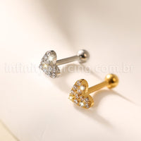 Piercing Minibarbell Aço Cirúrgico Coração Zircônia
