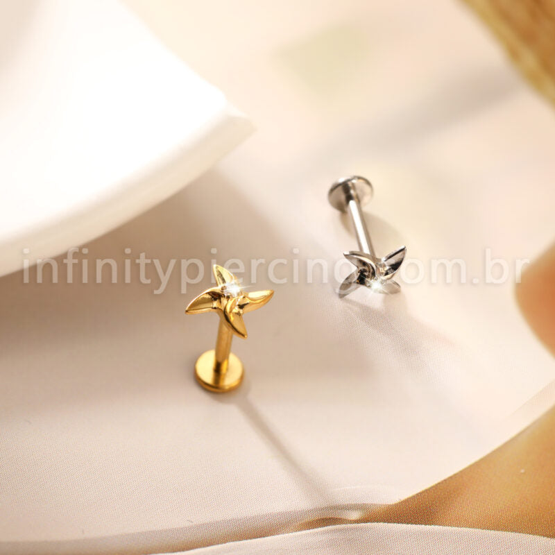 Piercing Labret Titânio Flor 4 Pontas