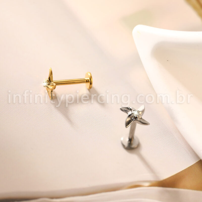 Piercing Labret Titânio Flor 4 Pontas