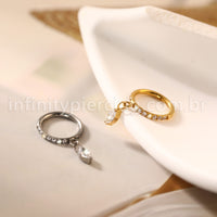 Piercing Argola Titânio Zircônia Cravejada Pingente Oval Com Pontas