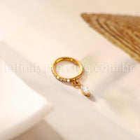 Piercing Argola Titânio Zircônia Cravejada Pingente Oval Com Pontas