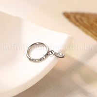 Piercing Argola Titânio Zircônia Cravejada Pingente Oval Com Pontas