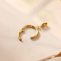 Piercing Argola Titânio Zircônia Cravejada Pingente Oval Com Pontas