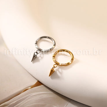 Piercing Argola Titânio Zircônia Frontal Com Pingente Spike
