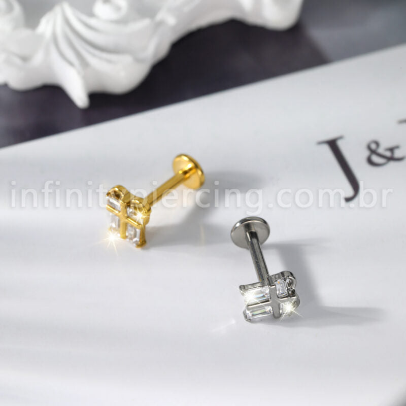 Piercing Labret Titânio Caixinha De Presente Zircônia Cravejada