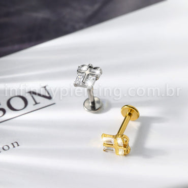 Piercing Labret Titânio Caixinha De Presente Zircônia Cravejada
