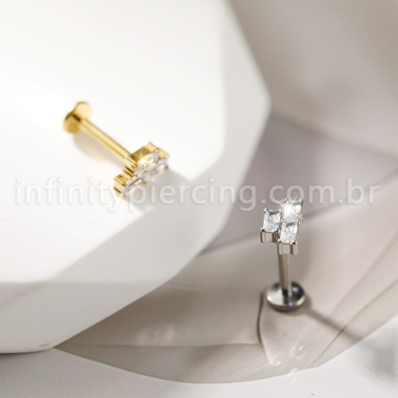 Piercing Labret Titânio Zircônia Quadrada