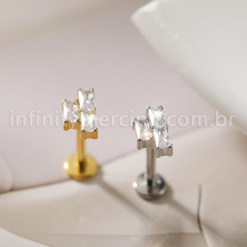 Piercing Labret Titânio Zircônia Quadrada