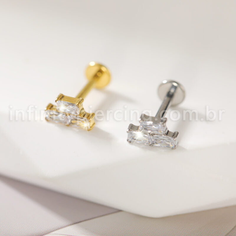 Piercing Labret Titânio Zircônia Quadrada