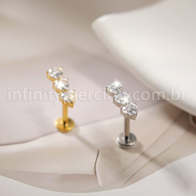 Piercing Labret Titânio 3 Corações