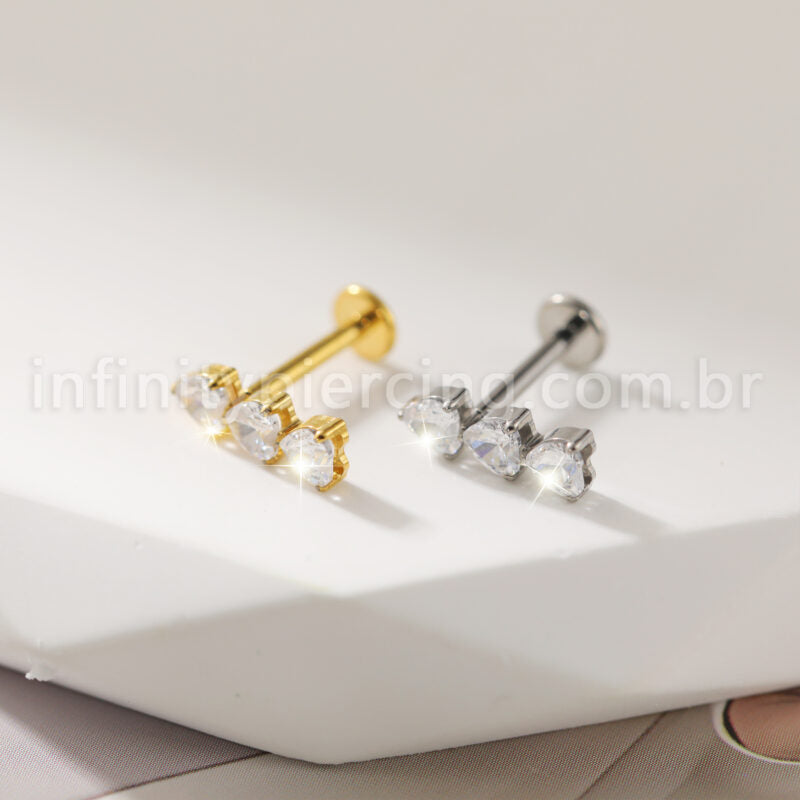 Piercing Labret Titânio 3 Corações