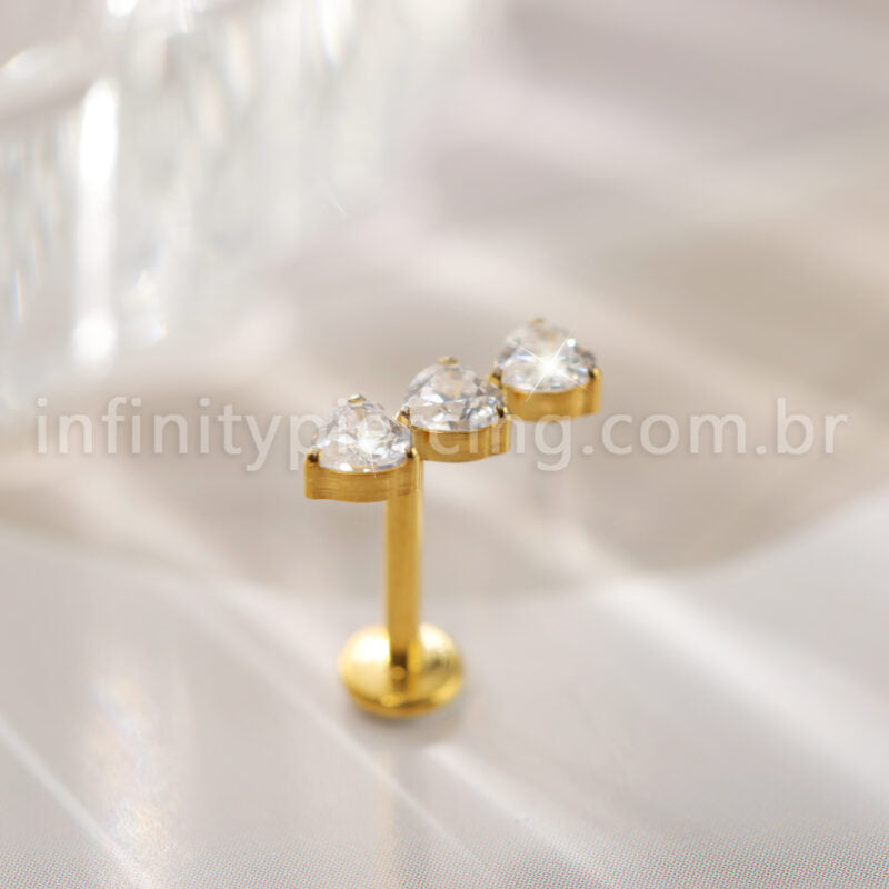 Piercing Labret Titânio 3 Corações
