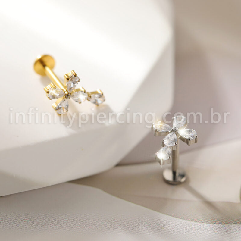 Piercing Labret Titânio Cruz Zircônia Cravejada