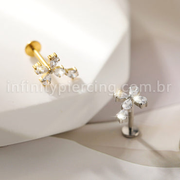 Piercing Labret Titânio Cruz Zircônia Cravejada