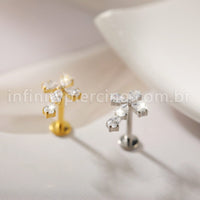 Piercing Labret Titânio Cruz Zircônia Cravejada