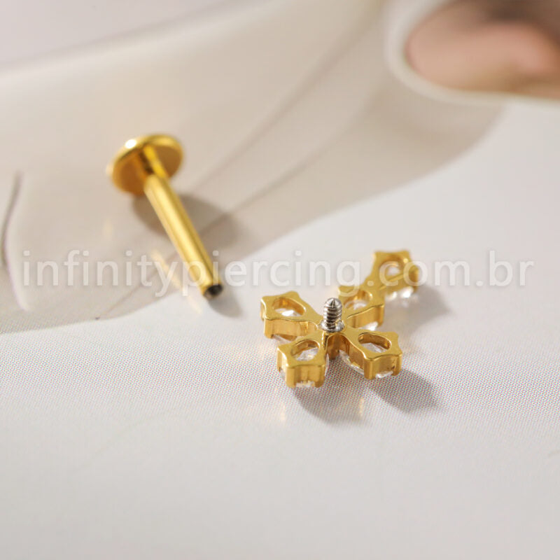 Piercing Labret Titânio Cruz Zircônia Cravejada