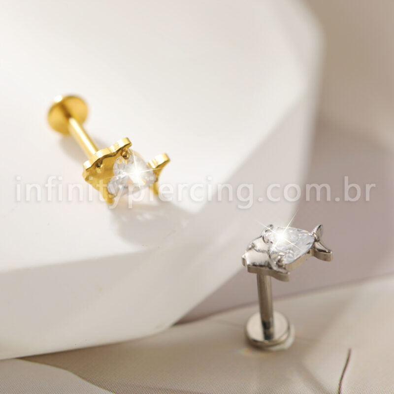 Piercing Labret Titânio Peixe Zircônia Cravejada
