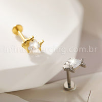 Piercing Labret Titânio Peixe Zircônia Cravejada