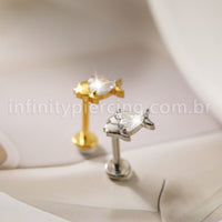 Piercing Labret Titânio Peixe Zircônia Cravejada