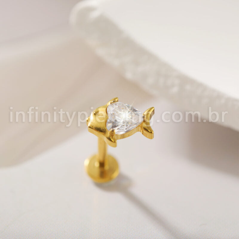 Piercing Labret Titânio Peixe Zircônia Cravejada