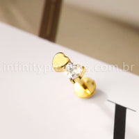 Piercing Labret Titânio Dois Corações Zircônia Cravejada