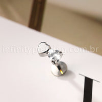 Piercing Labret Titânio Dois Corações Zircônia Cravejada