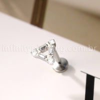 Piercing Labret Titânio Triângulo Zircônia Cravejada