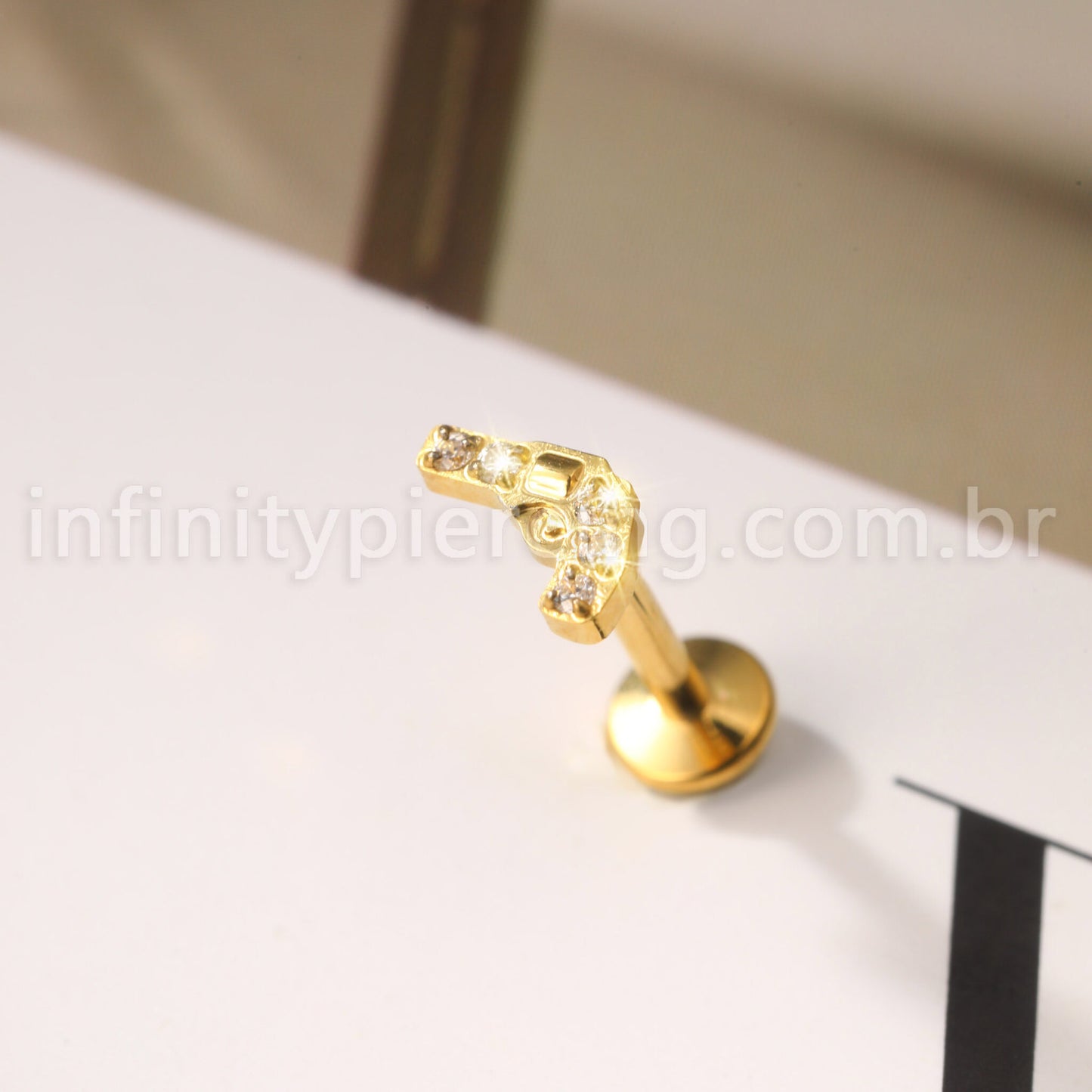 Piercing Labret Titânio Arma Zircônia Cravejada