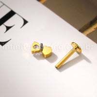 Piercing Labret Titânio Dois Corações Zircônia Cravejada