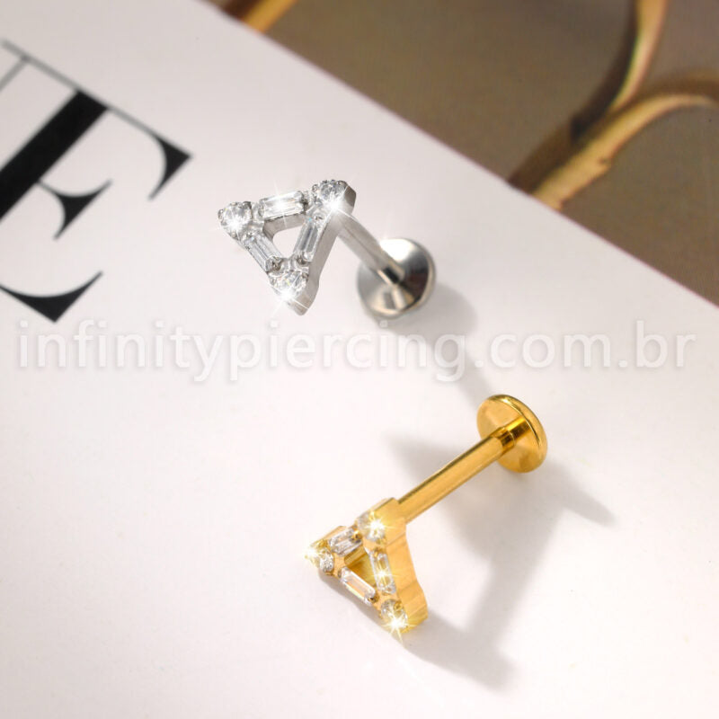 Piercing Labret Titânio Triângulo Zircônia Cravejada