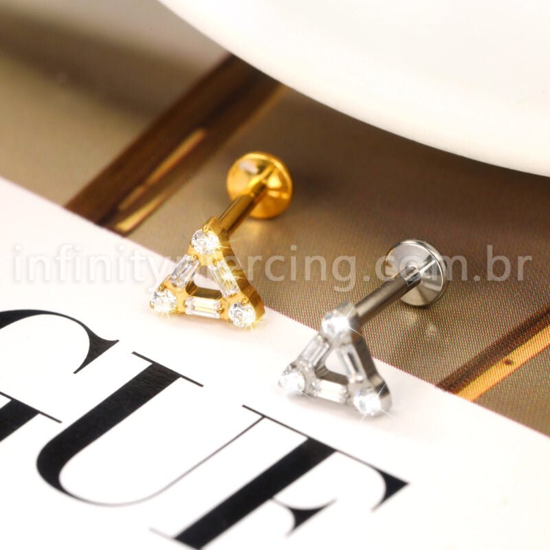 Piercing Labret Titânio Triângulo Zircônia Cravejada