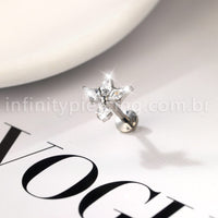 Piercing Labret Titânio 4 Pedras Zircônia Cravejada
