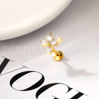 Piercing Labret Titânio 4 Pedras Zircônia Cravejada