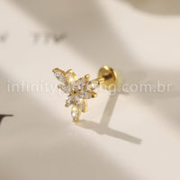 Piercing Labret Aço Cirúrgico Folhas Zircônia Cravejada