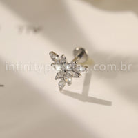 Piercing Labret Aço Cirúrgico Folhas Zircônia Cravejada