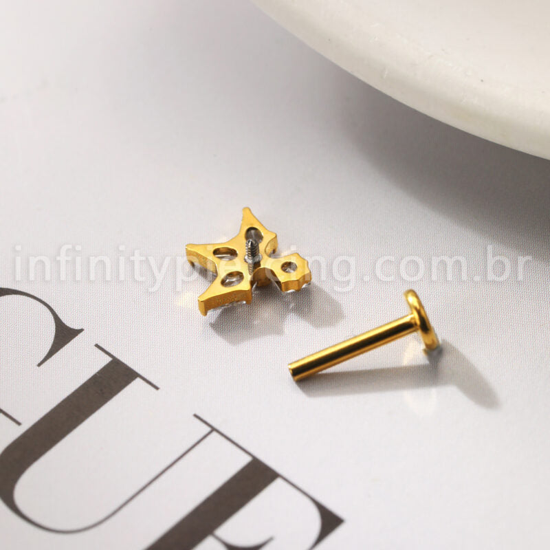 Piercing Labret Titânio 4 Pedras Zircônia Cravejada