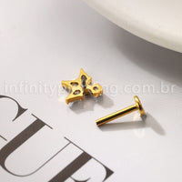 Piercing Labret Titânio 4 Pedras Zircônia Cravejada