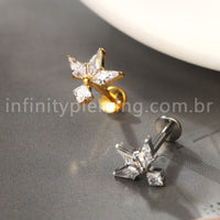 Piercing Labret Titânio 4 Pedras Zircônia Cravejada