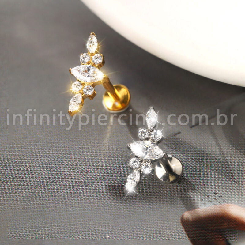 Piercing Labret Titânio Cluster Zircônia Cravejada